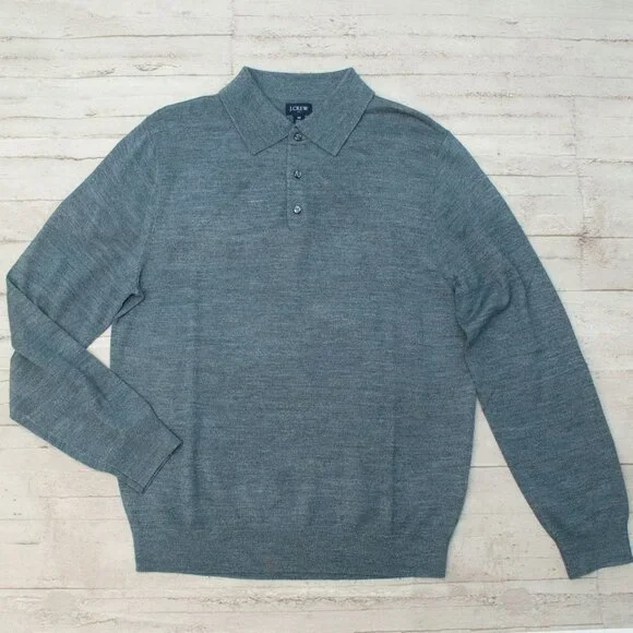 NWT J. Crew Merino Wool Blend Sweater Polo Heathered Evening Storm size M - Picture 2 of 11